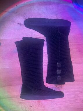 Authentic UGG Knit Button Tall sweater Boots - Black